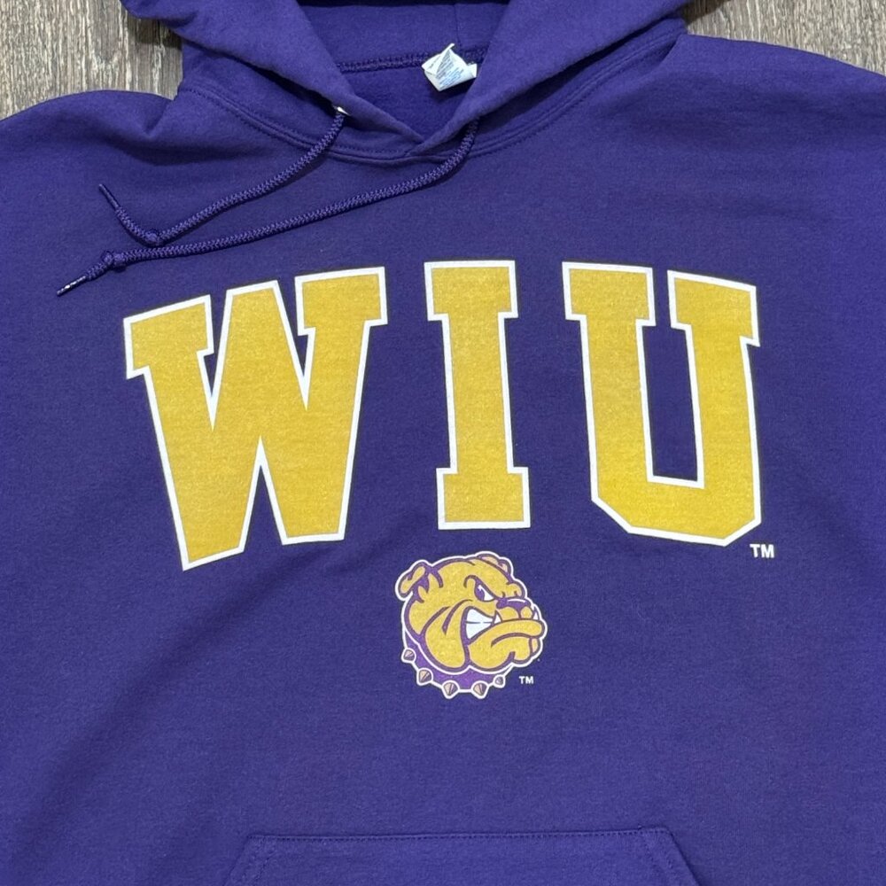 Western Illinois University Bulldogs Hoodie Men's Medium Purple Jerzees - Picture 4 of 8